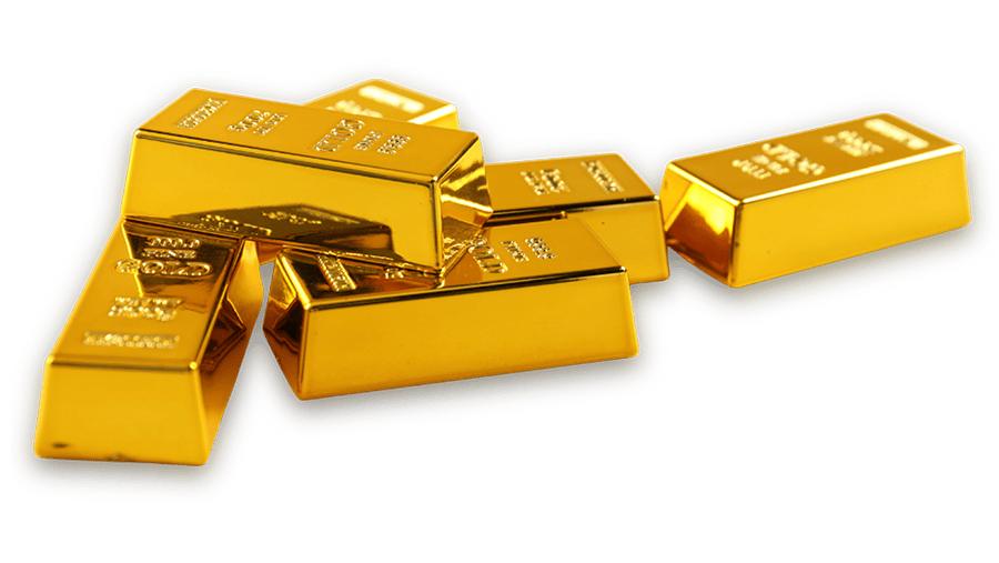 Mehrere goldene Barren mit eingeprägten Markierungen und einem glänzenden Finish, die übereinander liegen.